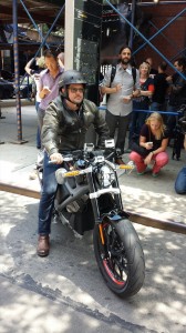 H-D Senior Vice President and Chief Marketing Officer Mark Hans Richer prepares to go for a spin on a LiveWire bike