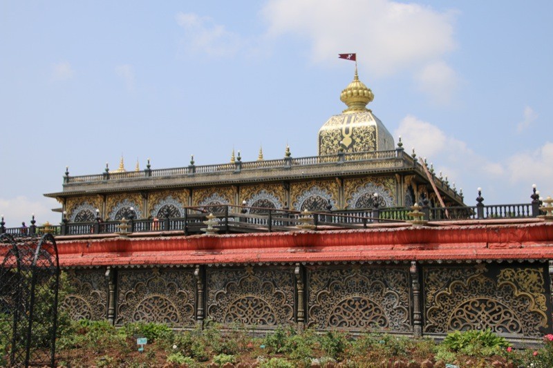 A portion of the Palace of Gold as seen from the rose garden