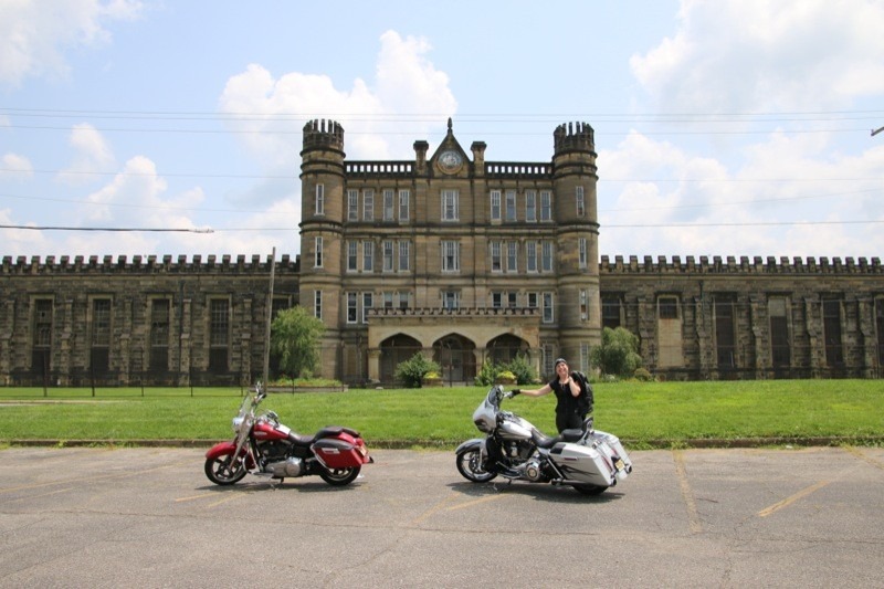 The West Virginia State Penitentiary provides a gothic backdrop for my FLD and Thundercloud and her CVO Street Glide