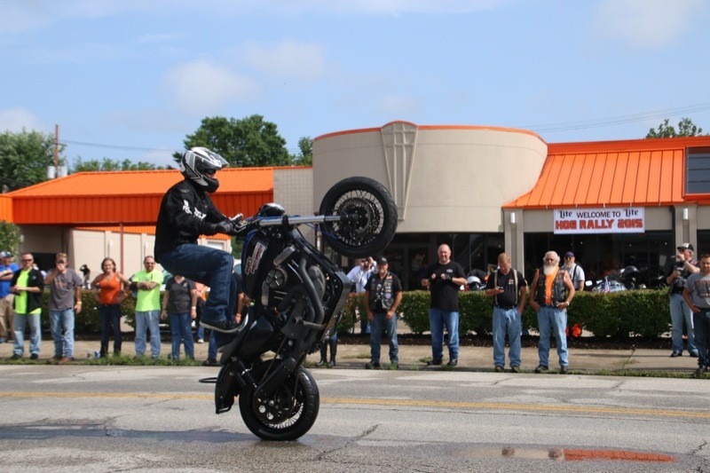 IllConduct performed a stunt show on the still-wet street in front of Charlie’s H-D during the West Virginia State H.O.G. Rally
